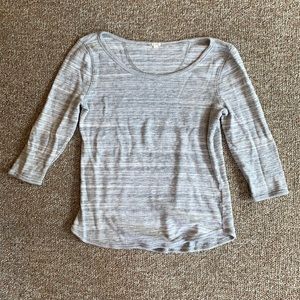 Gray and white three quarter sleeve sweater